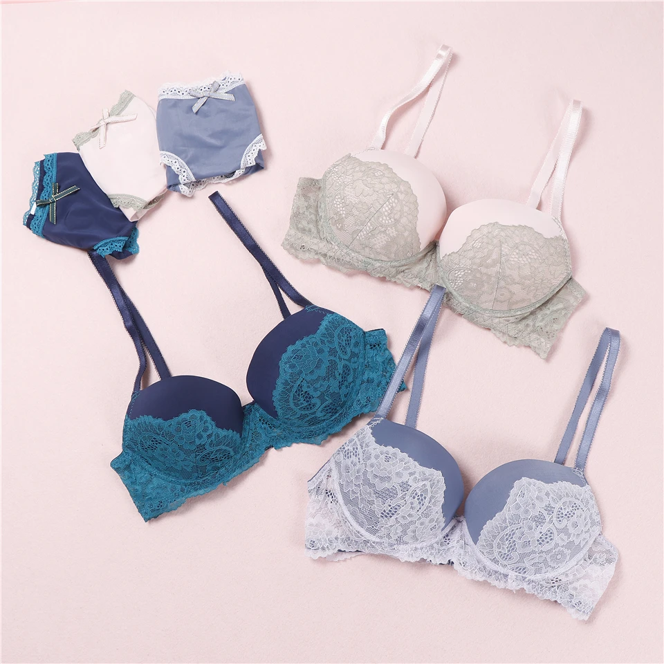 Новинка кружевной комплект нижнего белья с чашками пуш ап intimo donna серого синего