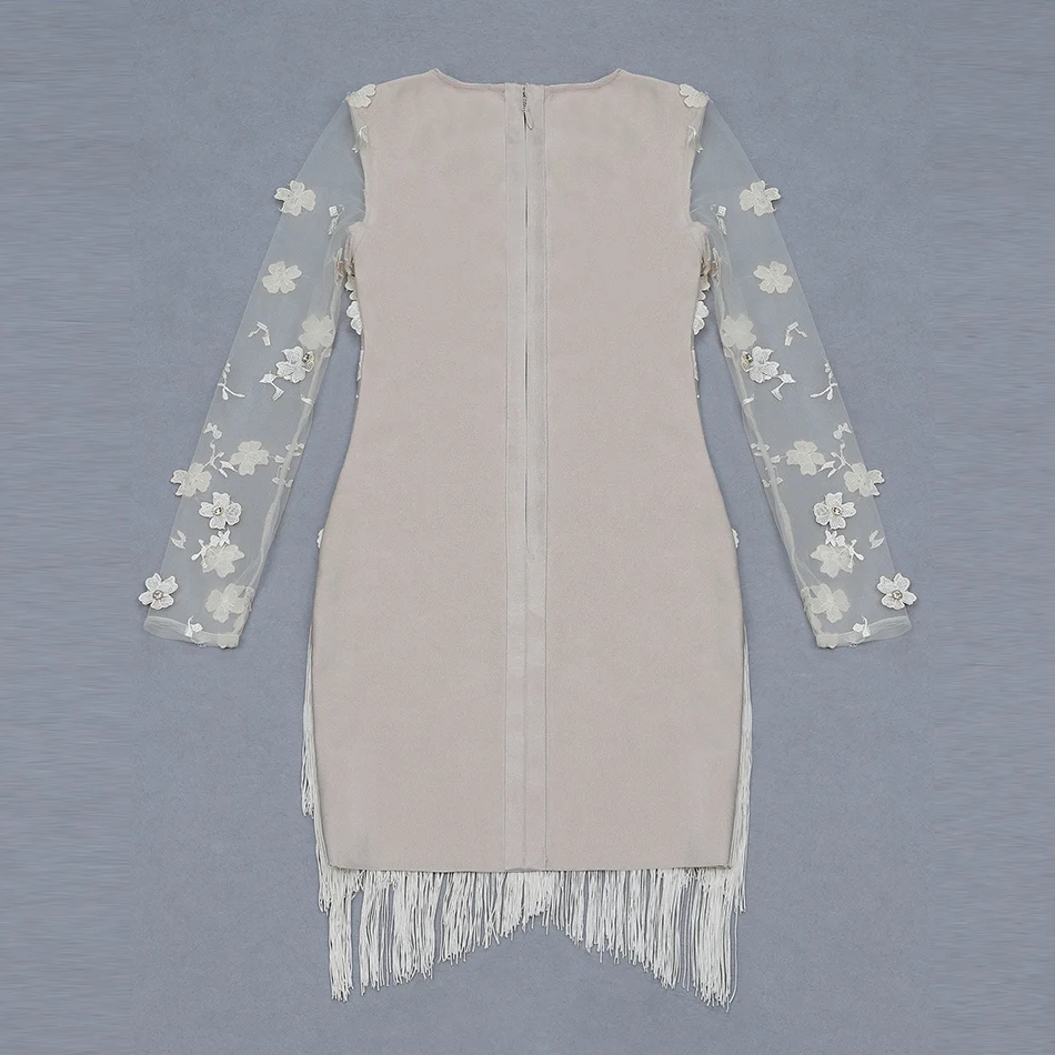 2019 новый летний Бандажное мини-платье Длинные рукава Круглый воротник из бисера