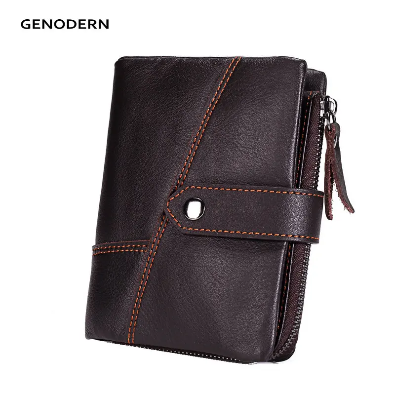 

GENODERN Genuine Leather Men Wallets with Removable Coin Pocket Cowhide Male Purses Function