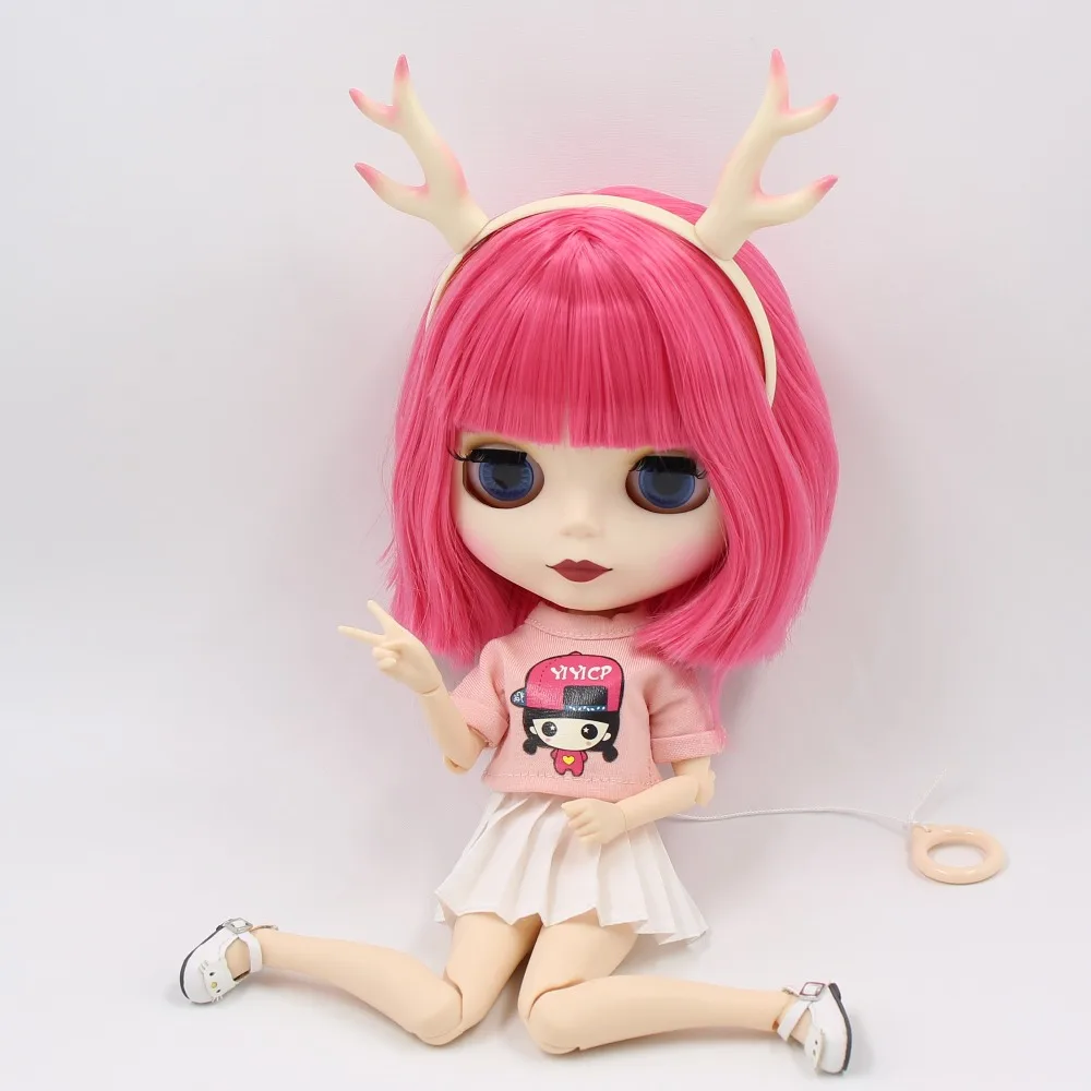 Ледяная фабрика шарнирная кукла blyth игрушка короткие розовые волосы с челкой белая кожа сустава тела ободок в виде лося рубашка платье обувь 1/6 30 см