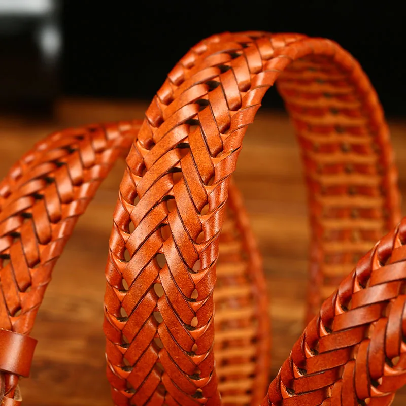 

Weave Pipe Strong Belts Luxury Unisex Blets Solid Color Belt Knitted Woven Genuine Leather Pin Bucket Luxury Strap Belts