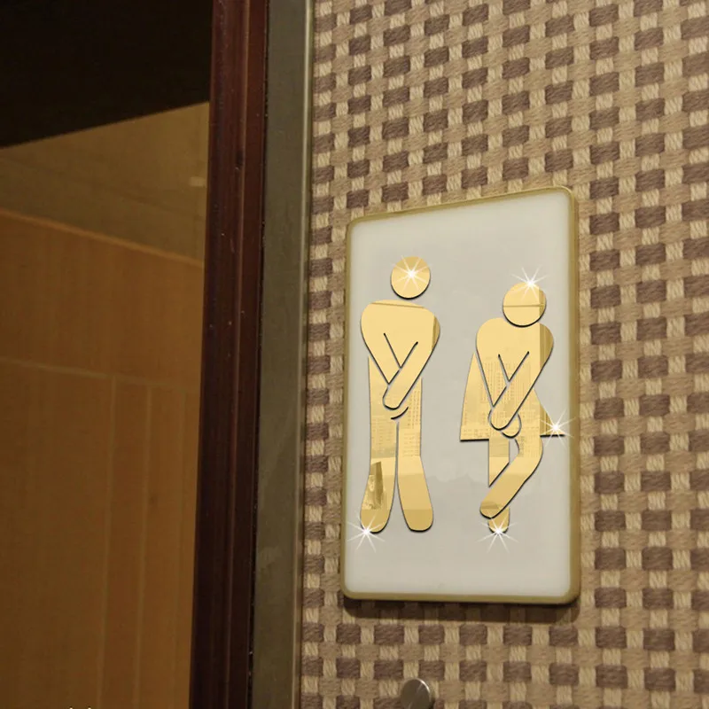 QT-0122 Toilets Carpeted Floor WC Male And Female Identity Mirror Wall Stickers Acrylic Mirrored waterproof Sticker Home Decor | Дом и сад