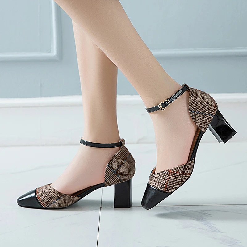 Женские сандалии из жаккардовой ткани Женская Классическая обувь туфли в клетку