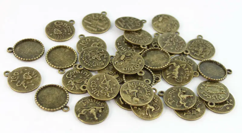 

24PCS Antiqued bronze 20mm Cabochon Settings Zodiac Charms #22950