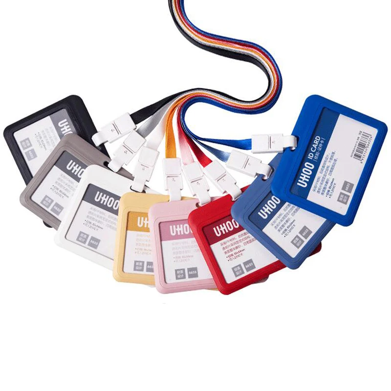 PP ID Card Holder Candy Colors Name Tag Exhibition Cards Business Badge With Lanyard School Office Supplies|badge holder|name badge holderbadge