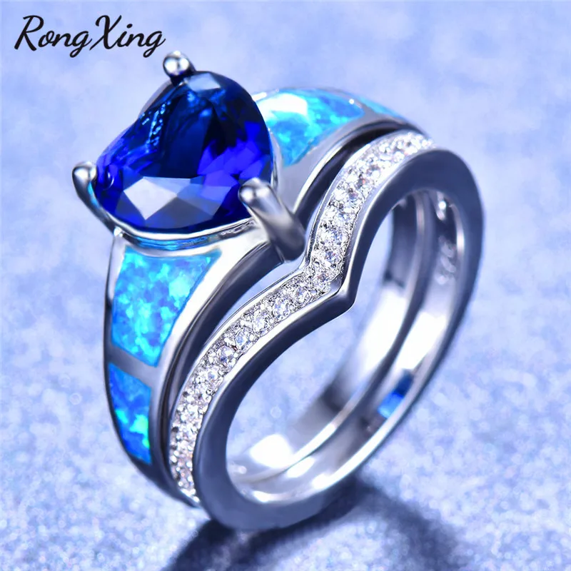 Комплект женских колец RongXing с фиолетовым/синим/красным/зеленым сердцем из