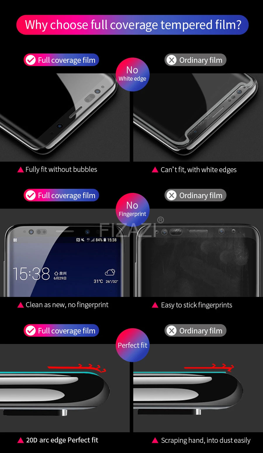 20D полное изогнутое полное покрытие из закаленного стекла для samsung Galaxy S8 S9 Plus Note 8 9 Защита экрана для samsung A8 A6 S7 Edge