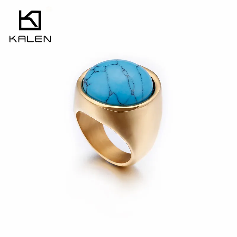 KALEN, 1 шт., нержавеющая сталь, болгарийское золото, кольца для женщин, Богемия, цветной камень, кольца на палец, размер 6, 7, 8, 9, дешевые кольца, ювелирные изделия - Цвет основного камня: gold sky blue