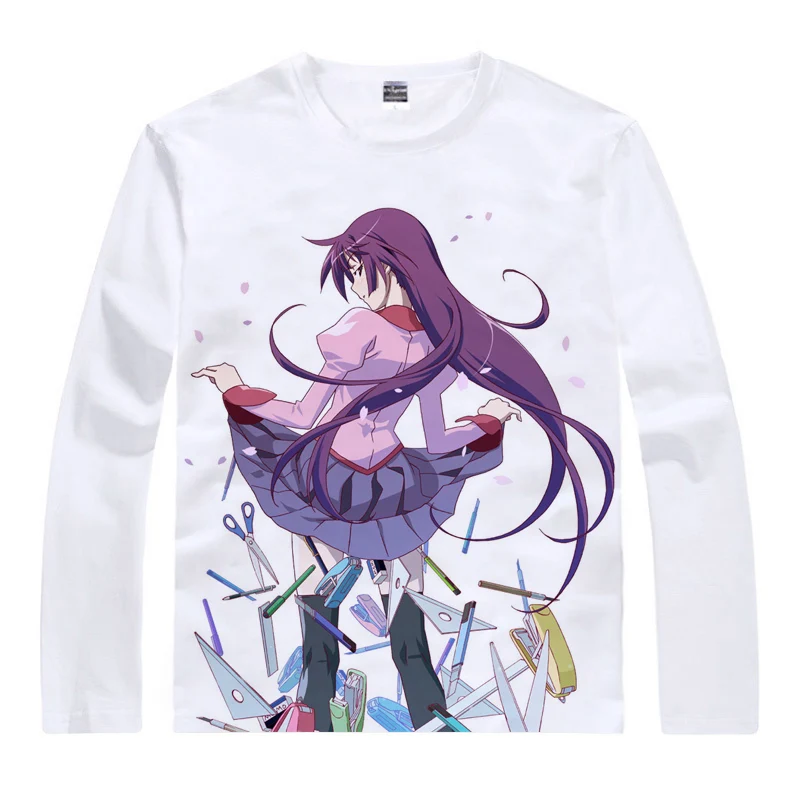 Рубашка Coolprint с аниме футболки Bakemonogatari Nisemonogatari Длинные рубашки Hitagi senjyogaхара Mayoi