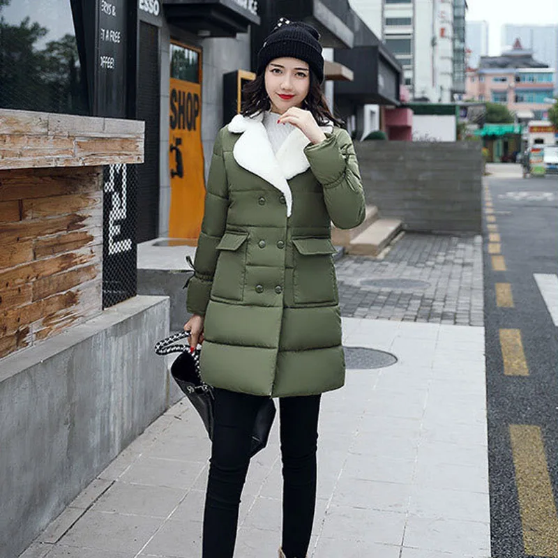 

OLGITUM 2019 Winter New Lamb Turn-down Collar Large Size Cotton Coat Women Jacket Outwear Thick Warm Parka