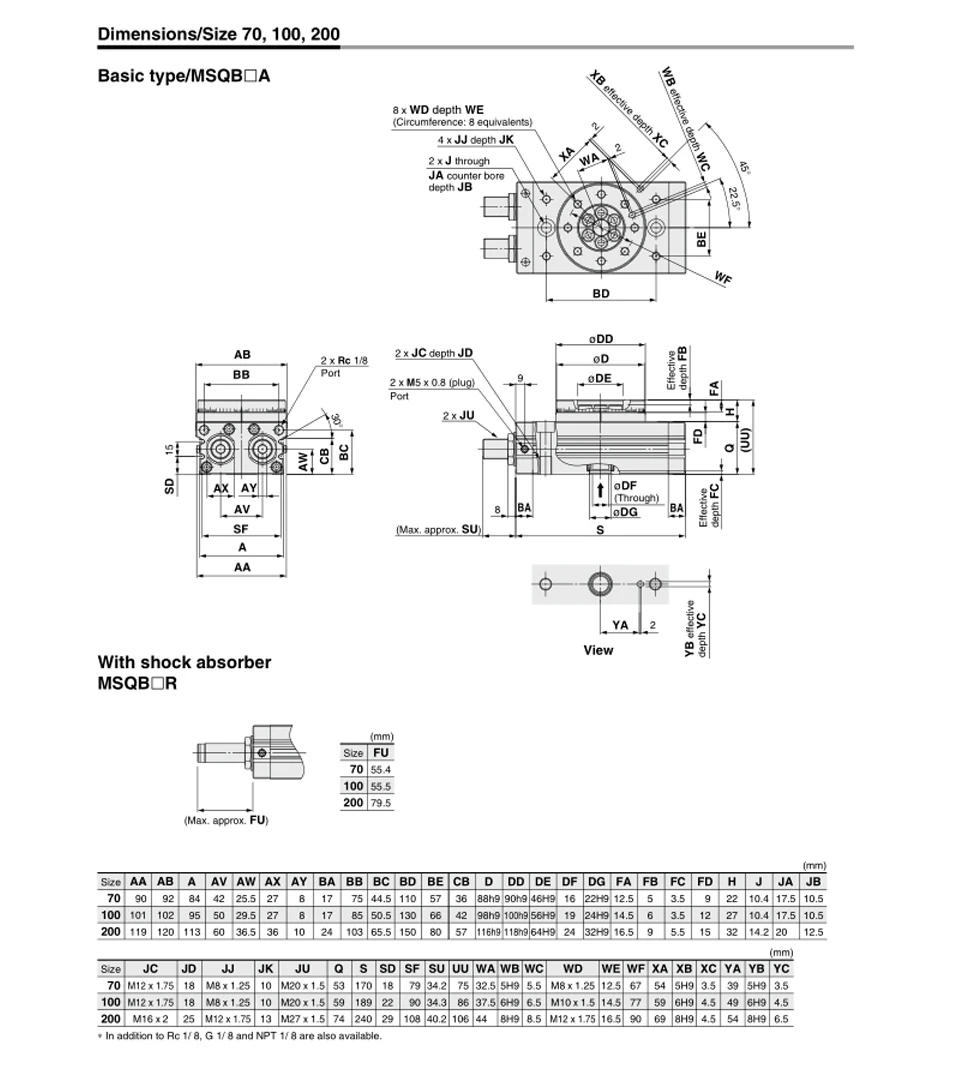 MSQB10A MSQB20A MSQB30R MSQB50R MSQB70A MSQB100A MSQB200R SMC Тип роторный пневматический цилиндр MSQB50R Регулируемый 0-190 градусов