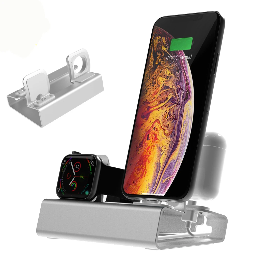 Для Iphone X XR MAX 8/7/6/5/SE Алюминиевая Подставка для зарядки док-станция Apple watch