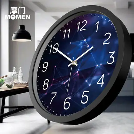 Большие настенные часы в металлической рамке современный дизайн для дома