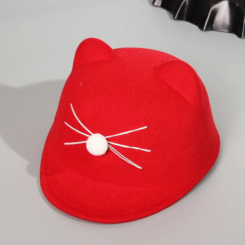 style 2 red Новая зимняя Детская кепка для новорожденных с мультяшным кошачьим ушком и помпоном, детская шапка для мальчиков и девочек, бейсболка для мальчиков и девочек, Шапка-бини - Цвет: style 2 red