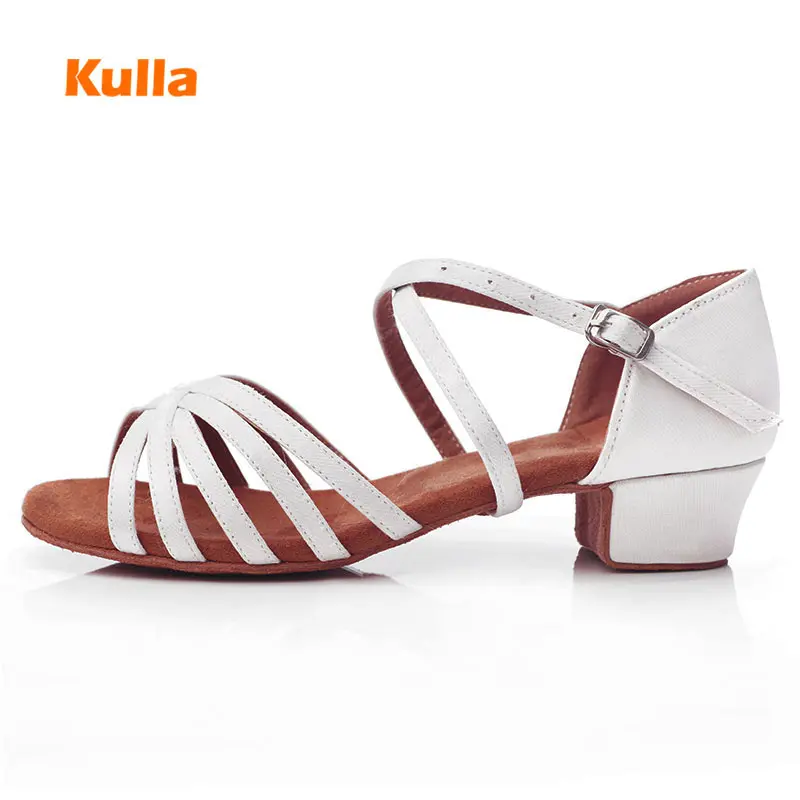 Children Latin Dance Shoes Women Child Kids Ballroom Tango Salsa Dancing Shoes White Low Heel High Quality New Girl's Sandals