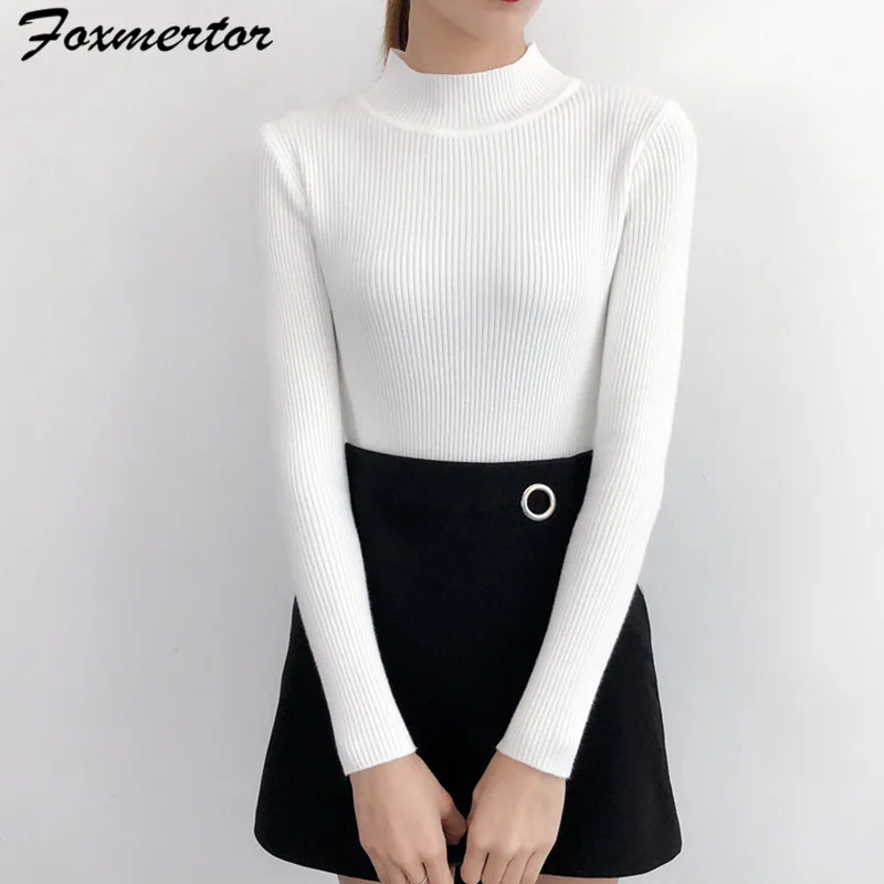 Fashion Girl Half-High Collar Pullover Sweater Bottoming Shirt Women's Long-Sleeved Short Solid Color Autumn And | Женская одежда