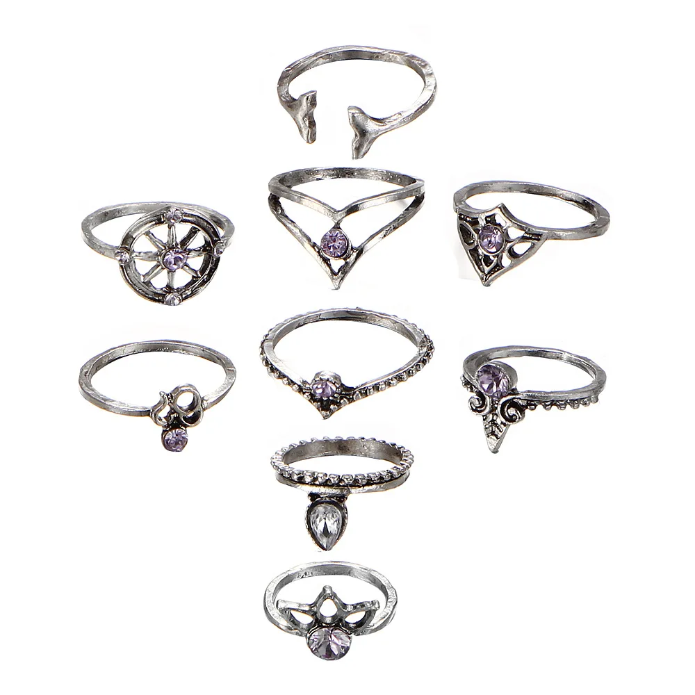 9 Style Vintage Knuckle Rings for Women Boho Geometric Flower Crystal Ring Set Bohemian Midi Finger Jewelry Bague Femme | Украшения и