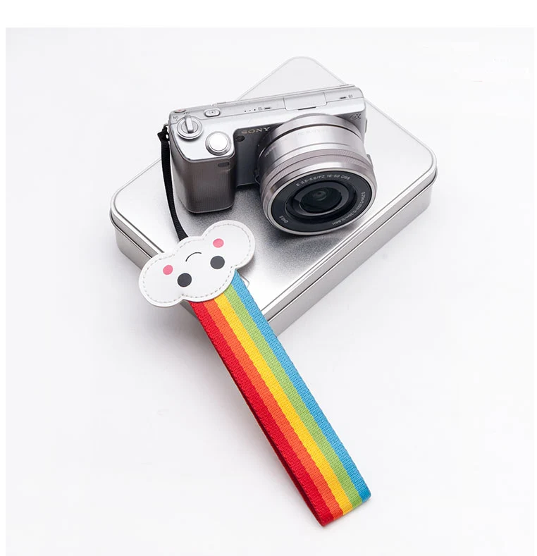 Универсальный мультяшный ремешок для камеры радужной расцветки Canon Nikon Sony Pentax