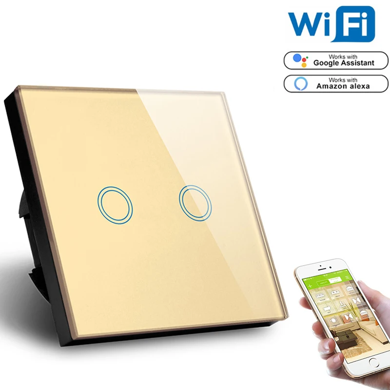 ASEER, стандарт ЕС Tuya Smart Life wifi переключатель для Google Assistant, Amazon Alexa Голосовое управление 2 банды умный wifi настенный переключатель
