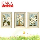 Наборы для вышивки крестиком KAKA, триплеты 5D с белыми цветами, наборы для вышивки с напечатанным рисунком, холст 11CT, картина для домашнего декора
