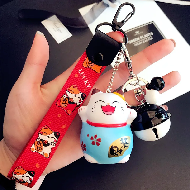 K14 Cartoon Cute Animal Smile Face Lucky Cat Keychain Braid Belt Bells Key Ring Women Car Bag Charm Key Chains Pendant Trinkets Gift - Цвет: K14