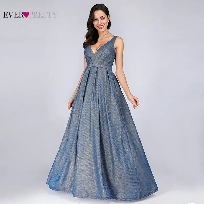 Синие длинные платья для выпускного вечера Ever Pretty A-Line с v-образным вырезом без рукавов элегантные вечерние женские Платья Vestidos Largos De Fiesta