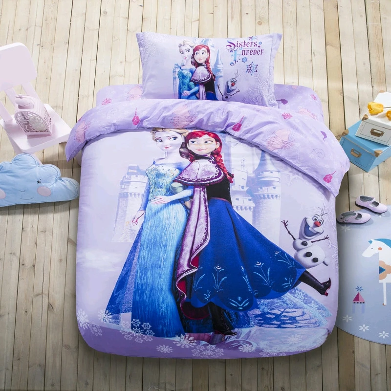 Скидки disney платье принцессы Эльзы из мультфильма "Холодное сердце", Анна постельного белья для девочек Детская Украшения в спальню Flatsheet постельное белье 3/4 шт