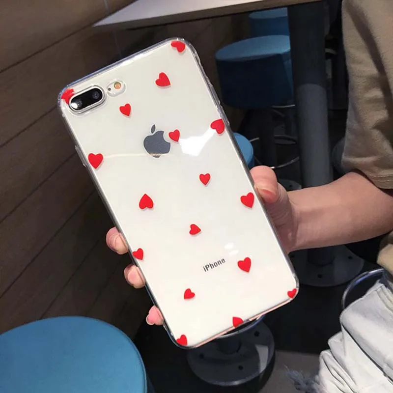Прозрачный чехол для телефона с сердечком iphone 6 S 7 8 Plus 5 5S SE XS Max XR X Мягкий ТПУ