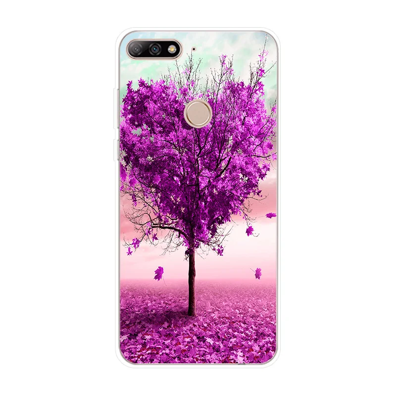 Phone Case For Huawei Y3 Y5 Y6 2017 Y7 Prime Y9 2018 2019 Cover Purple Flower Romance Silicone II Pro |