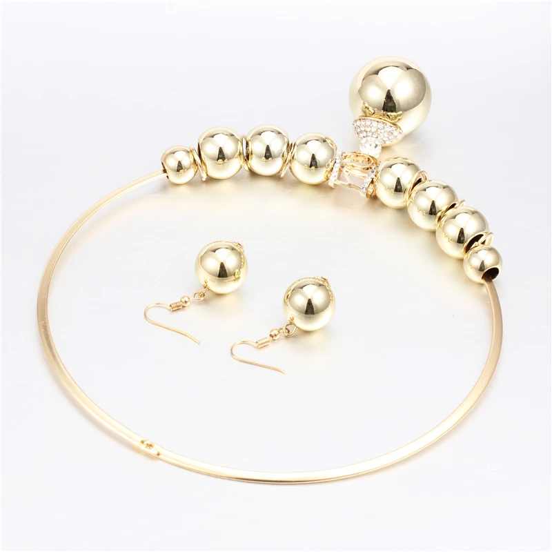 SOHOT Trendy Gold Silver Color Jewelry Sets Crystal Beads Balls Chunky Choker Statement Necklace Earrings Women Accessories Gift | Украшения