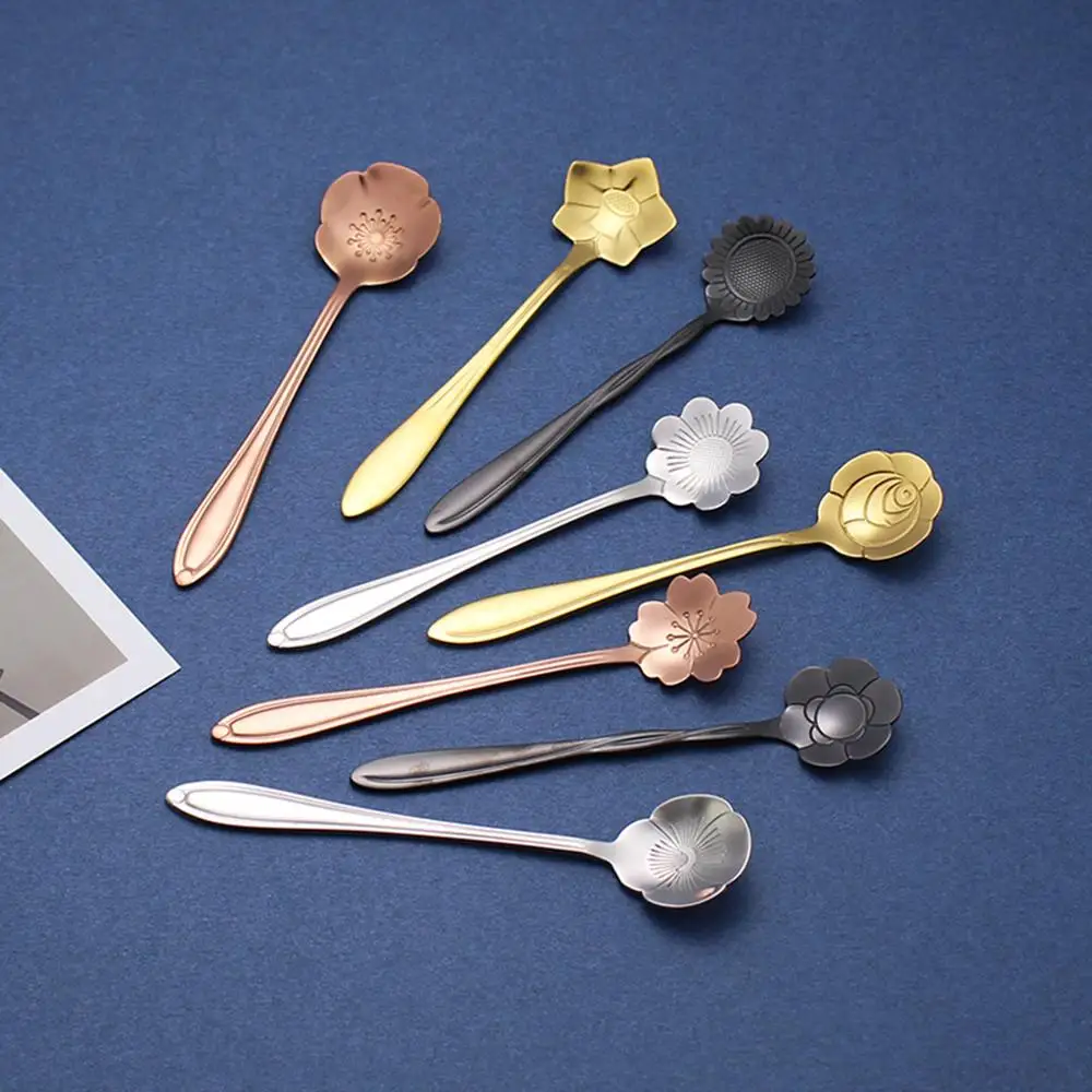 8 шт./лот Милая креативная ложка в форме цветка металлическая из нержавеющей