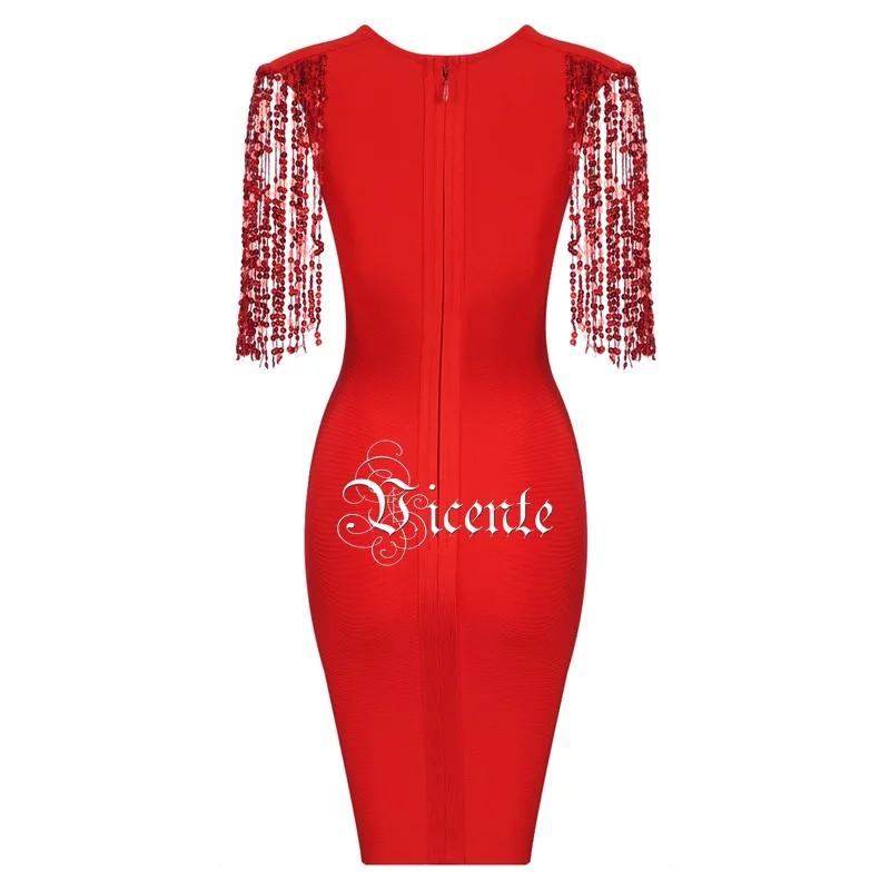 Новинка 2019 шикарное красное платье с блестками и кисточками сексуальное