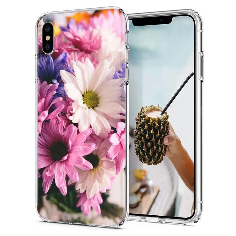 Soft Phone Case For iPhone X XS XR Covers TPU Colorful Flower Flora Leaves Painted Fundas iPhone6 7 8 Max E099 |