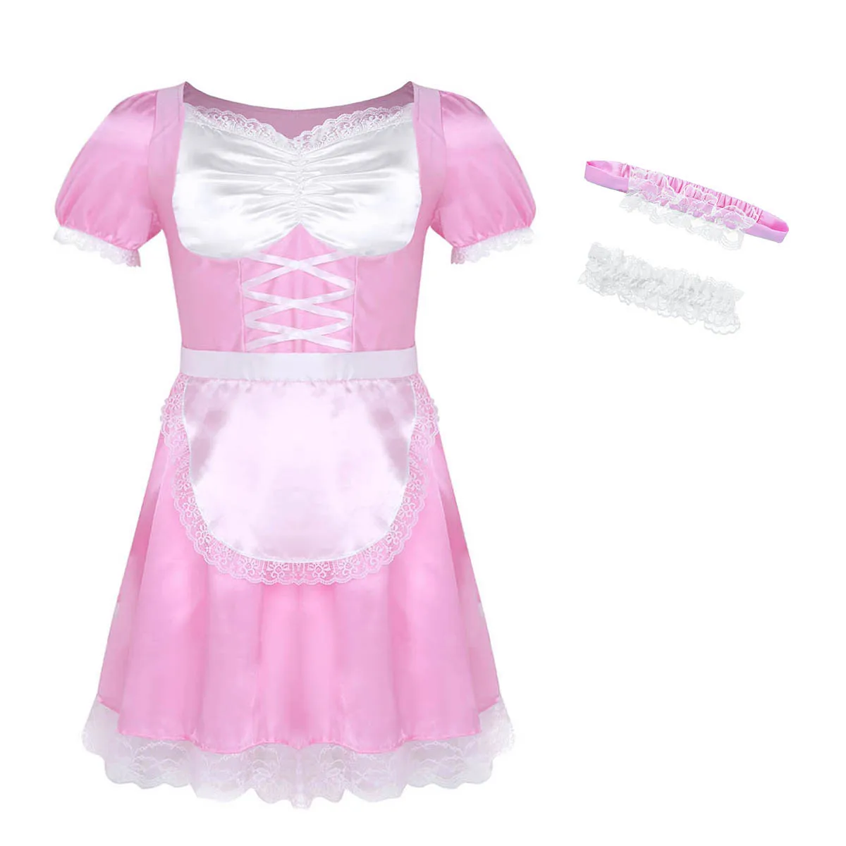 Мужское нижнее белье SISSY, костюм горничной, атласное платье с коротким рукавом, повязка на голову, сексуальная одежда