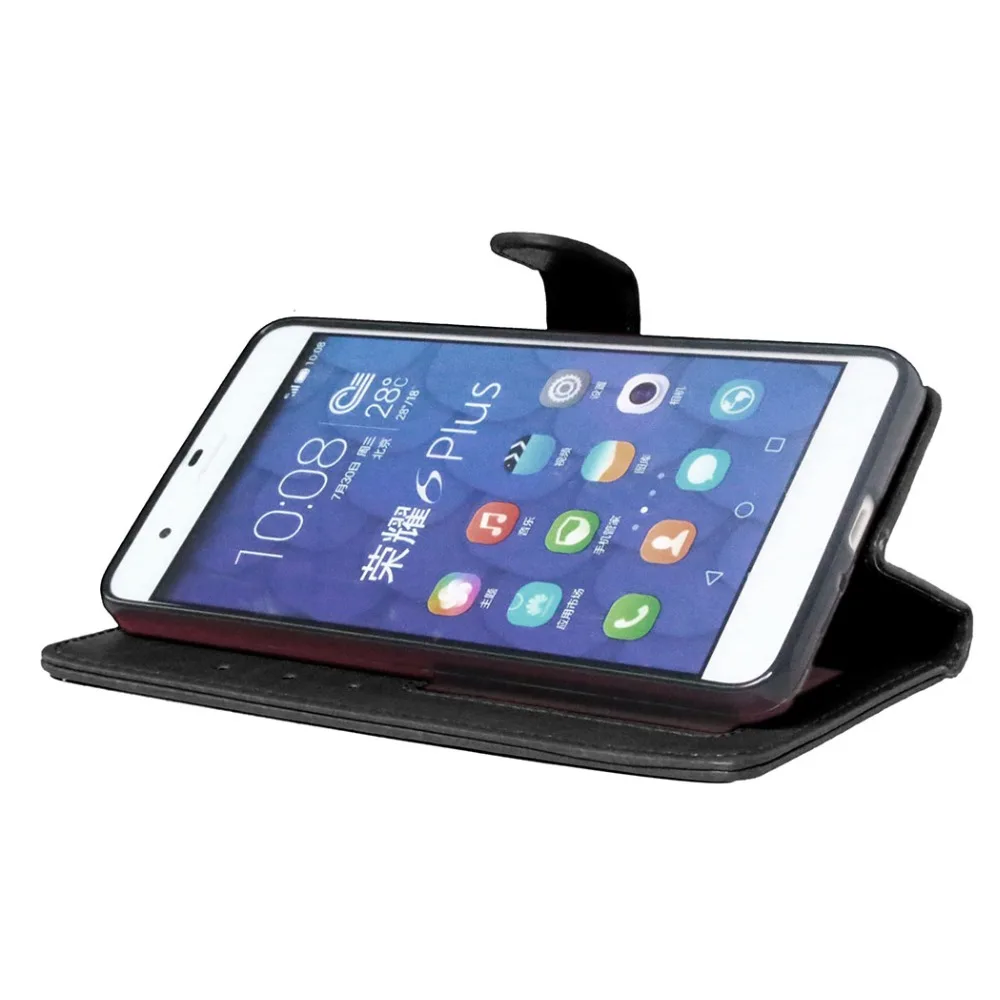 Роскошные моды сплошной цвет бумажник флип кожаный чехол для huawei honor 6 plus phone coques