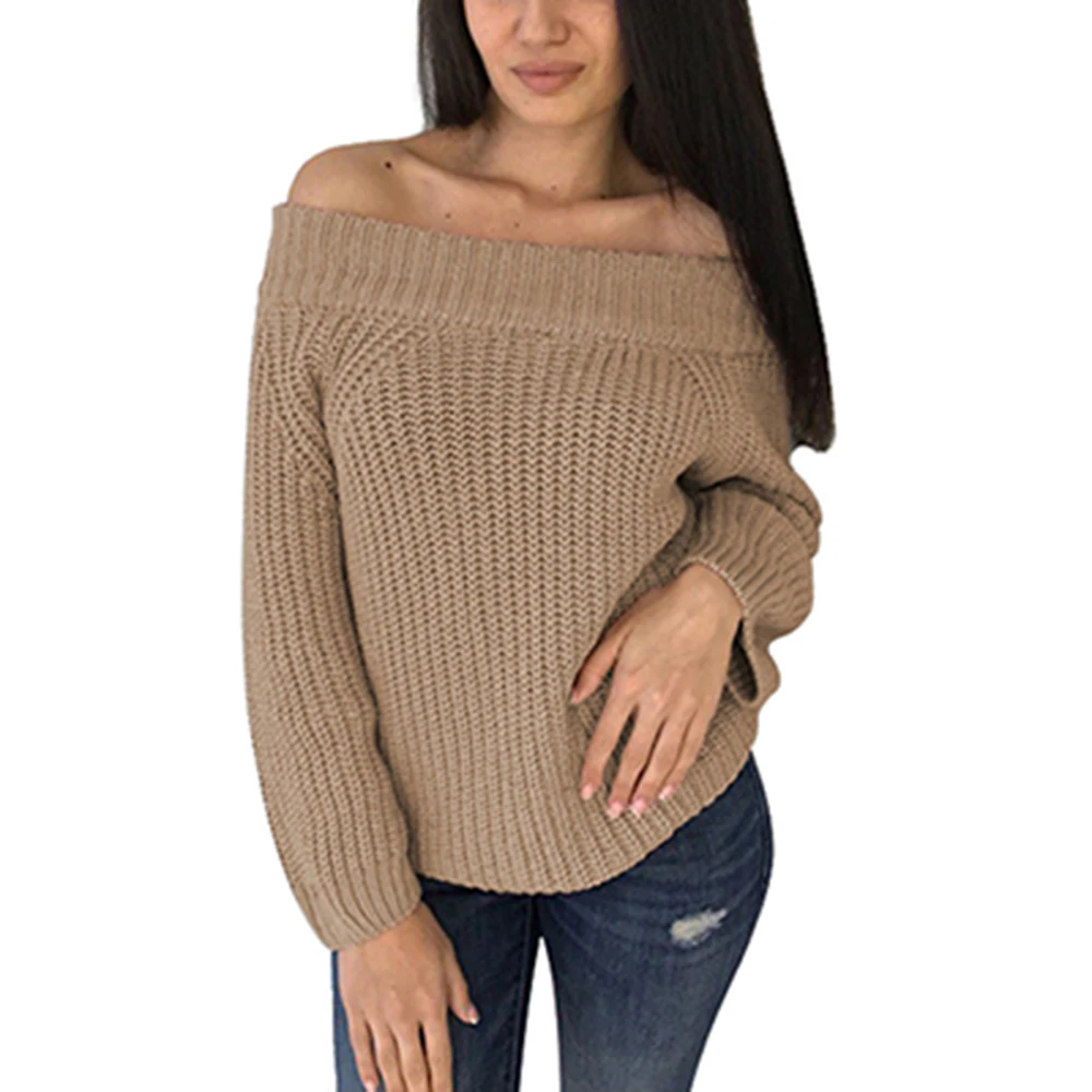 Prself New Sexy Off Shoulder Sweater Women Jumper 2018 Autumn Winter Knitted Long Sleeve Loose Thick Casual | Женская одежда
