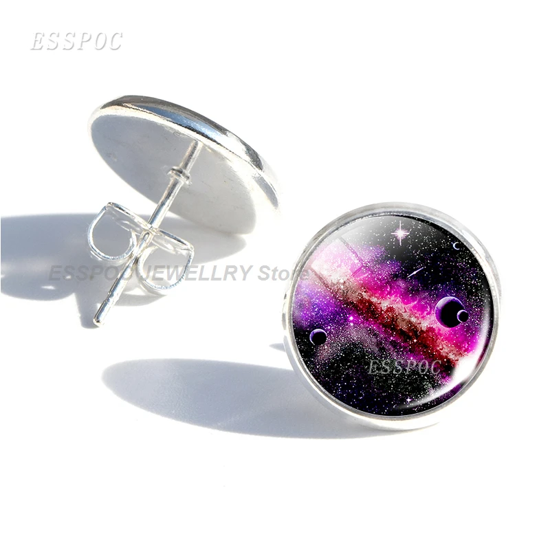 Серьги пусеты Earth Moon Stars Planet style бижутерия со стеклянными кабошонами подарки для