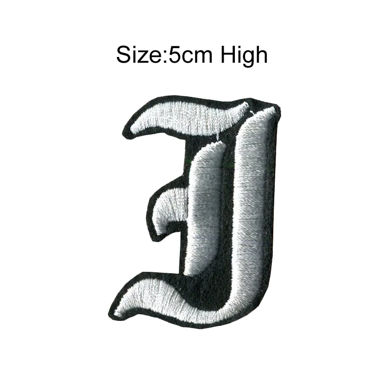 I 1 шт., A-Z, черный, белый цвет, 5 см, высокий, Английский алфавит, буквы, смешанные, вышитые, Пришивные значки, железная нашивка для одежды, сумки, Старый английский - Цвет: I