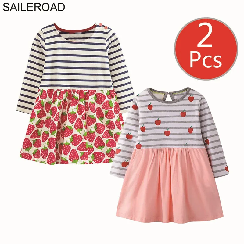 SAILEROAD 2 шт. Фруктовое Яблоко с Принтом Девушки Карманные Платья Vestidos 5 Лет Платье