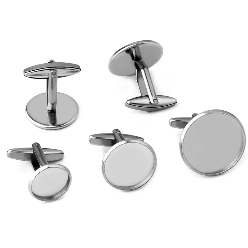 

5pcs Cabochon 10 12 14 16 18 20mm Stainless Steel French Cufflink Blank Cuff Links Tray Round Business Cufflinks for Cabochons
