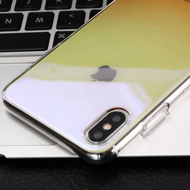 Аврора градиент глянцевый кристалл полная защита Жесткий Чехол для iphone XS max XR 6 6s