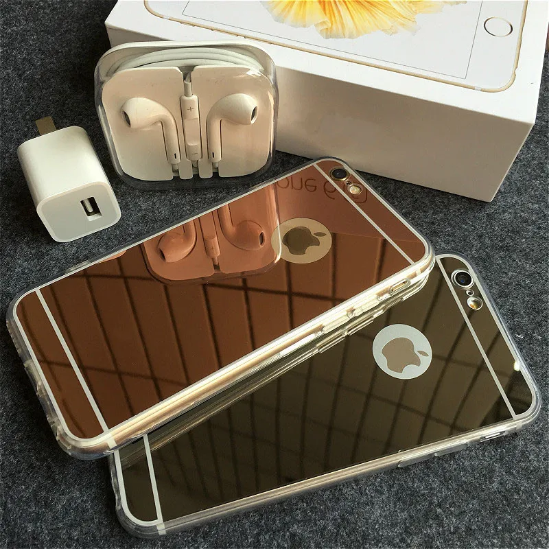 Тонкий золотой зеркальный чехол для iPhone 6 7 Plus роскошная акриловая Мягкая