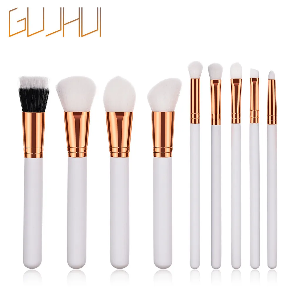GUJHUI 9 шт Pro набор кистей для макияжа Фонд Powder Eyeshadow Карандаш глаз губ Инструменты