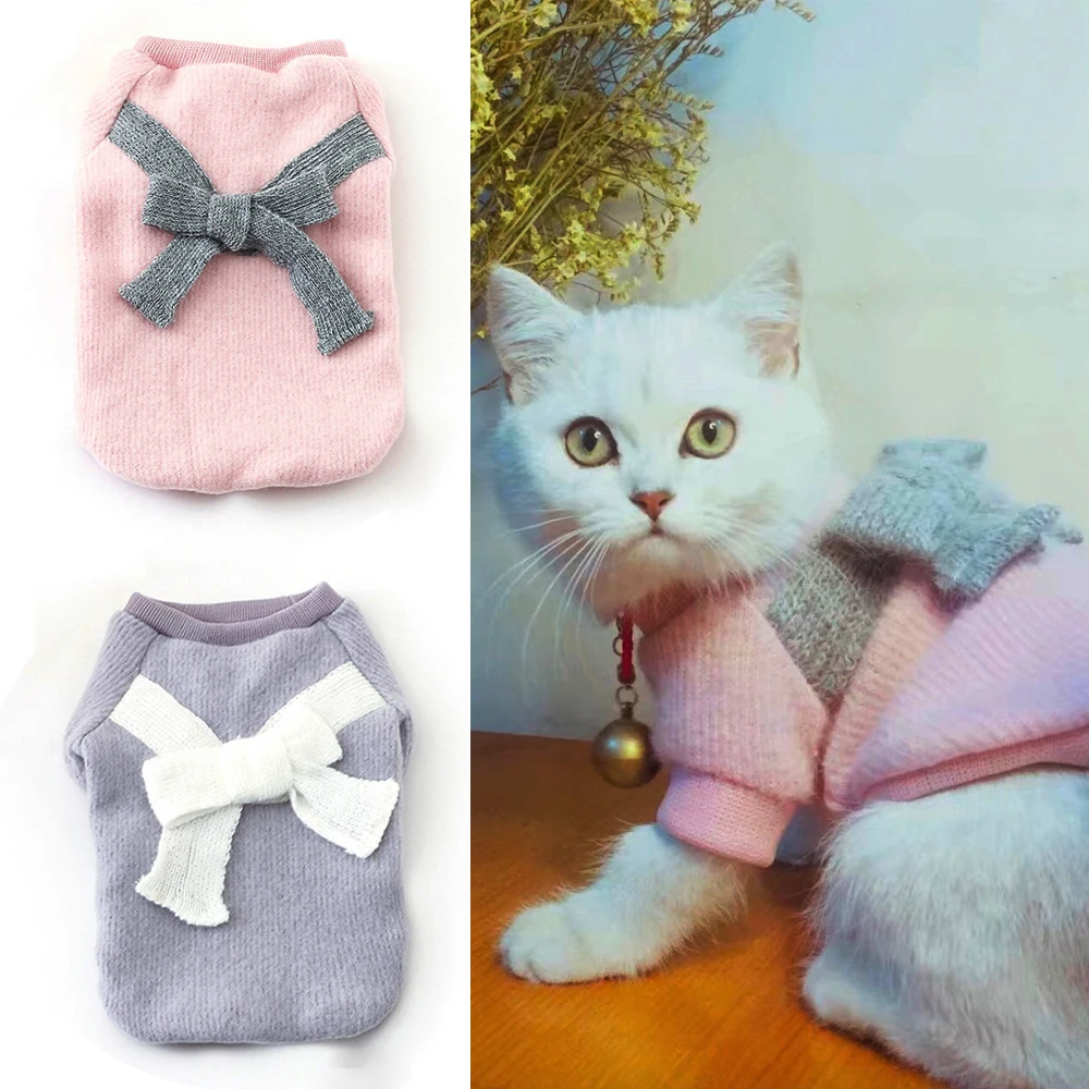 Cute Pet Dog Clothes Soft Warm Winter Coat Woolen Sweater With Bowkhot Chihuahua Pug Puppy Clothing For Small Dogs | Дом и сад