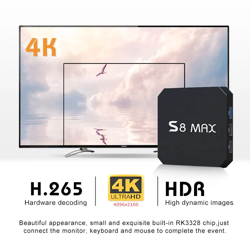 Приставка для ТВ android 8 1 S8 MAX Отт tv box 4 Гб оперативной памяти 32 ПЗУ Rockchip RK3328 USB 3 0 HDR