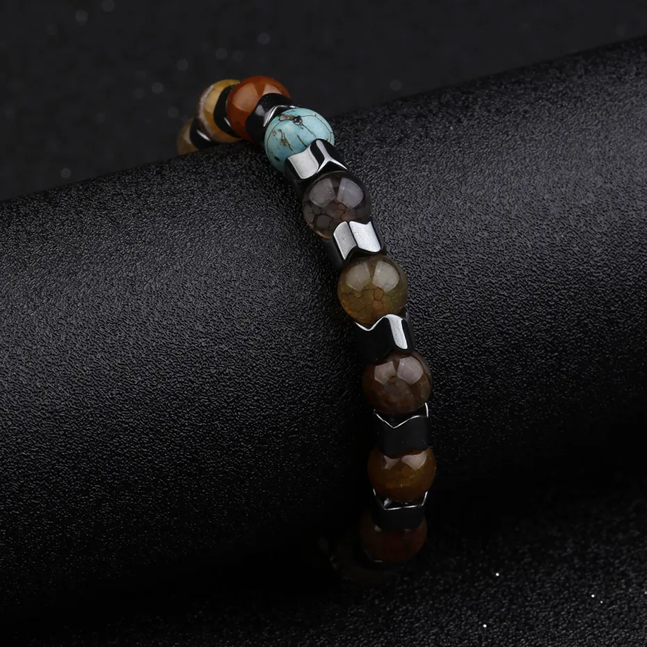

8MM Natural stone with Black Hematite Bracelet Elastic Beaded Bracelets Adjustable Charm Couple Bracelets Friendship Men jewelry