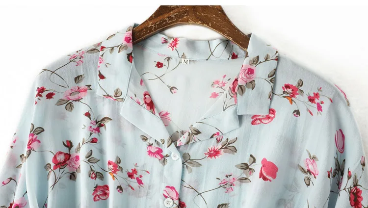 Women Blouse REAL SILK Crepe Floral Print Blouse Shirt Half Sleeved Office Lady Blouses Summer Shirt
