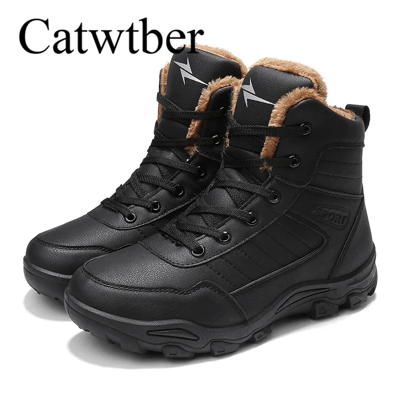 Catwtber новая уличная Мужская зимняя обувь модные плюшевые меховые кожаные зимние