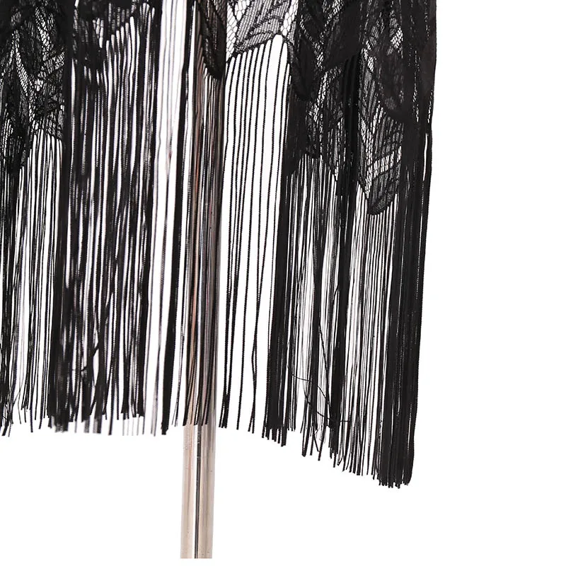 

ZSyearth Long Tassel Scarf Summer Shawl 2019 Foulard Femme Pashmina Black Leaves Shape Poncho Thin Women Breathable Scarves