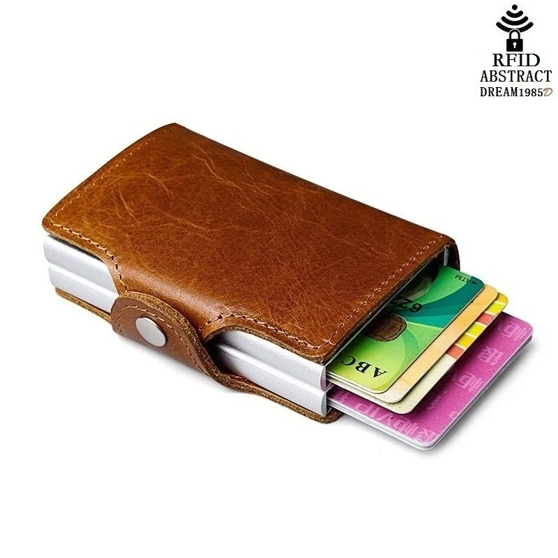 RFID бумажник для мужчин из натуральной кожи мужской металлический алюминиевый